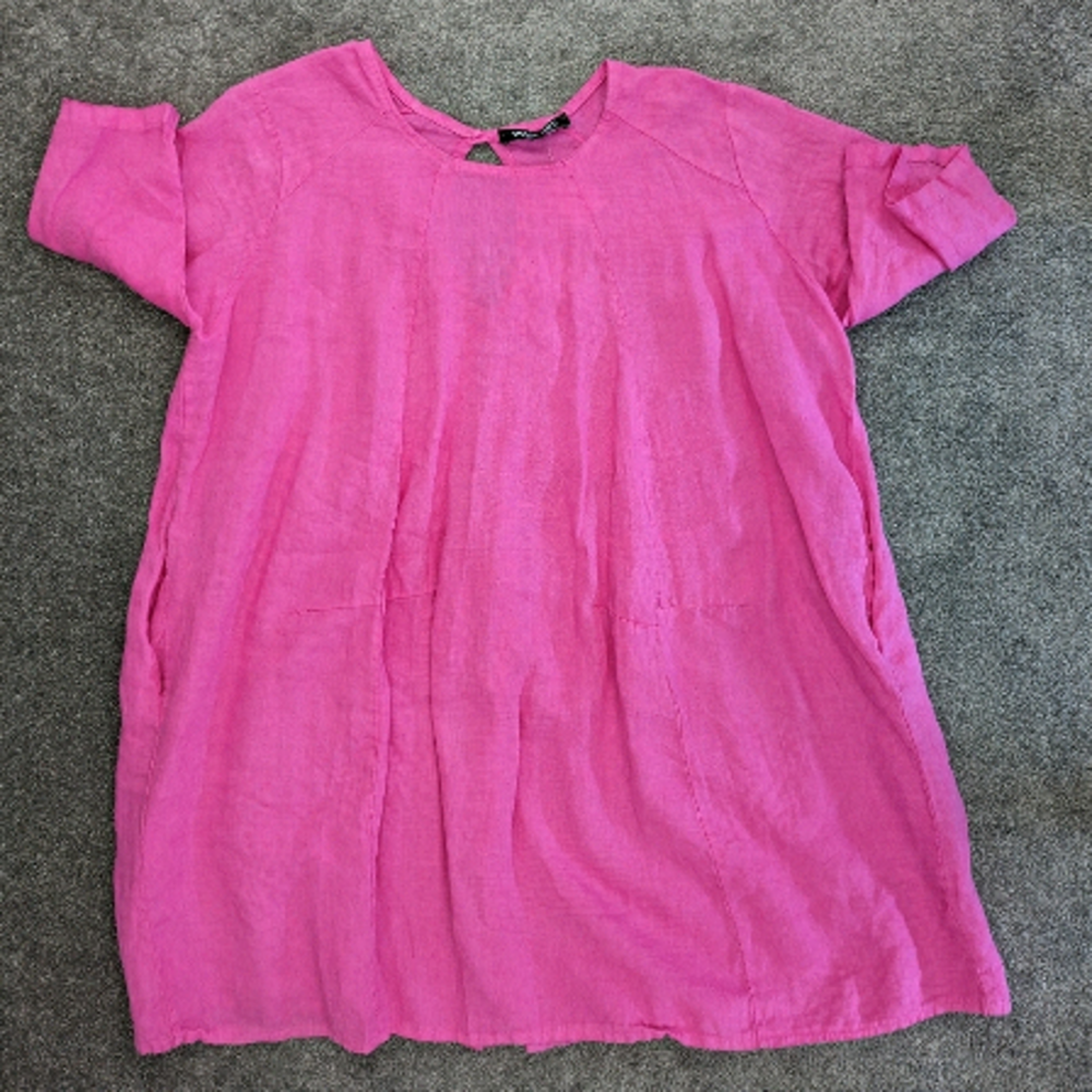 VIVIAN Shyu hot pink linen short sleeve dress Small / Medium
